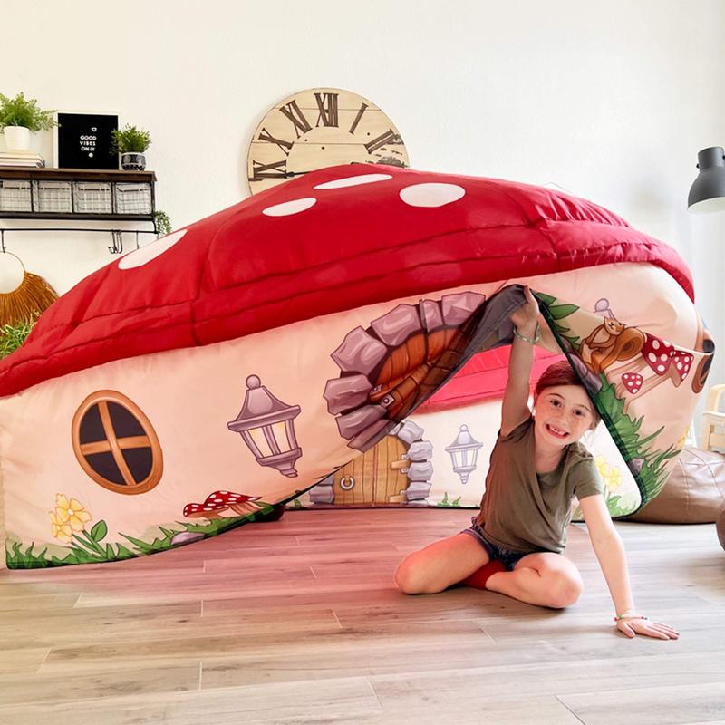 The Original Patented AirFort - Build A Fort in 30 Seconds, Inflatable Fort for Kids, Play Tent for 3-12 years, A Playhouse Where Imagination Runs Wild, Fan not included (Mushroom House) indoor tent