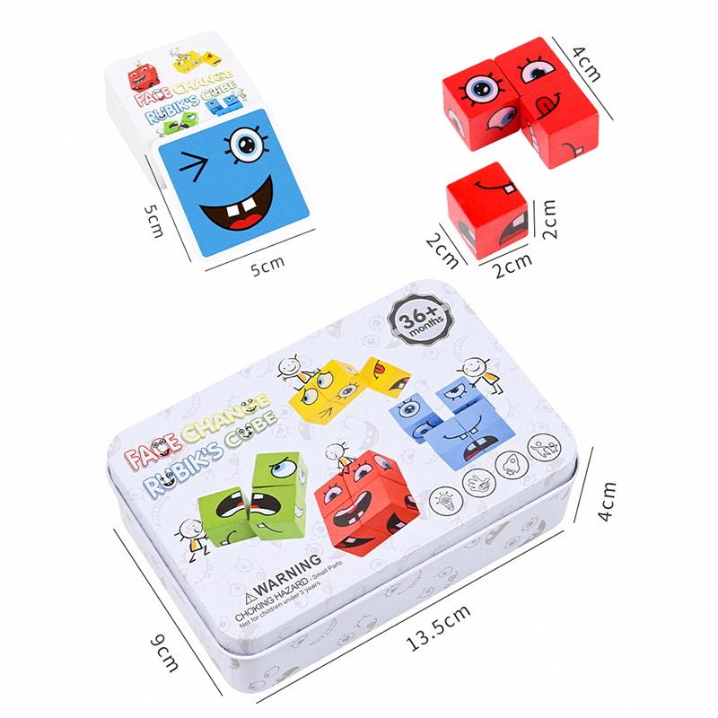 Wooden Expressions Face-Changing Cube Building Blocks Matching Block Board Games Puzzle Games For Family