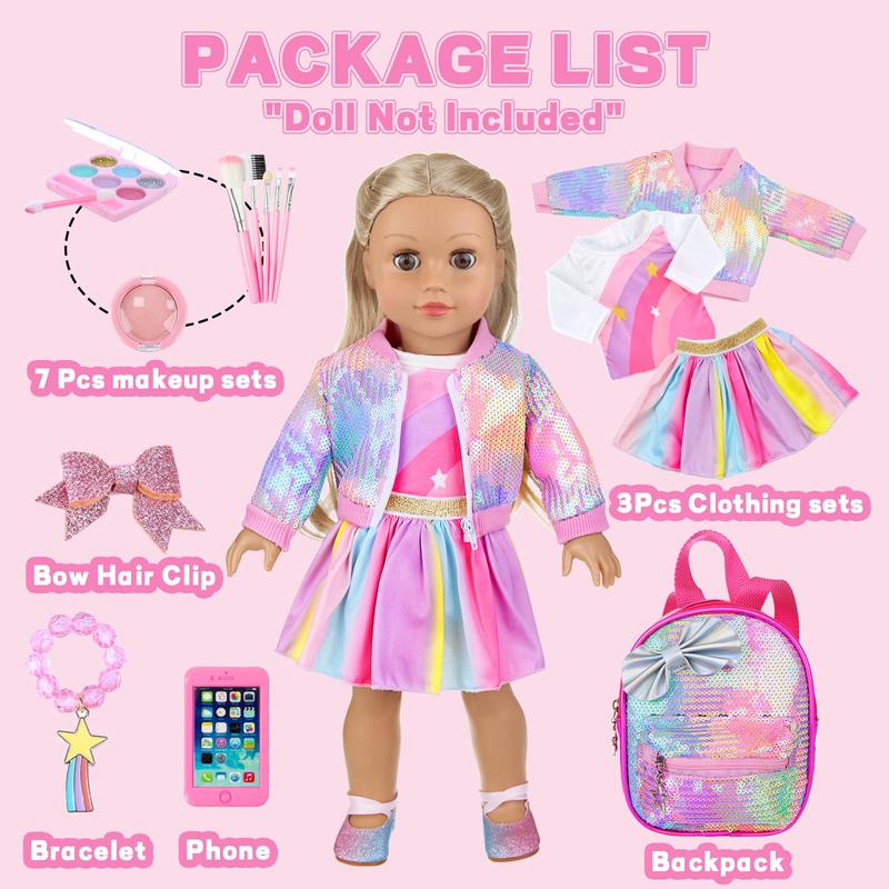 14 Pieces of 18 Inch Doll Clothes & Accessories Set Including Fashion Clothes, Skirts, Backpacks, and More (No Dolls & Shoes)