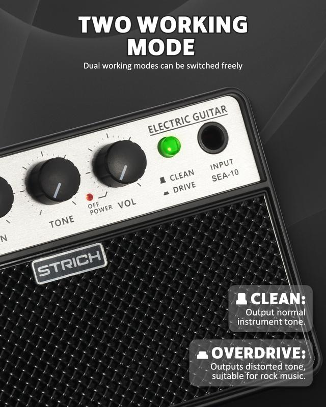 STRICH 10W Mini Guiatr Amp, Portable, Rechargeable Electric Guitar Practice Amplifier with Clean & Drive Channels guitaraccessories