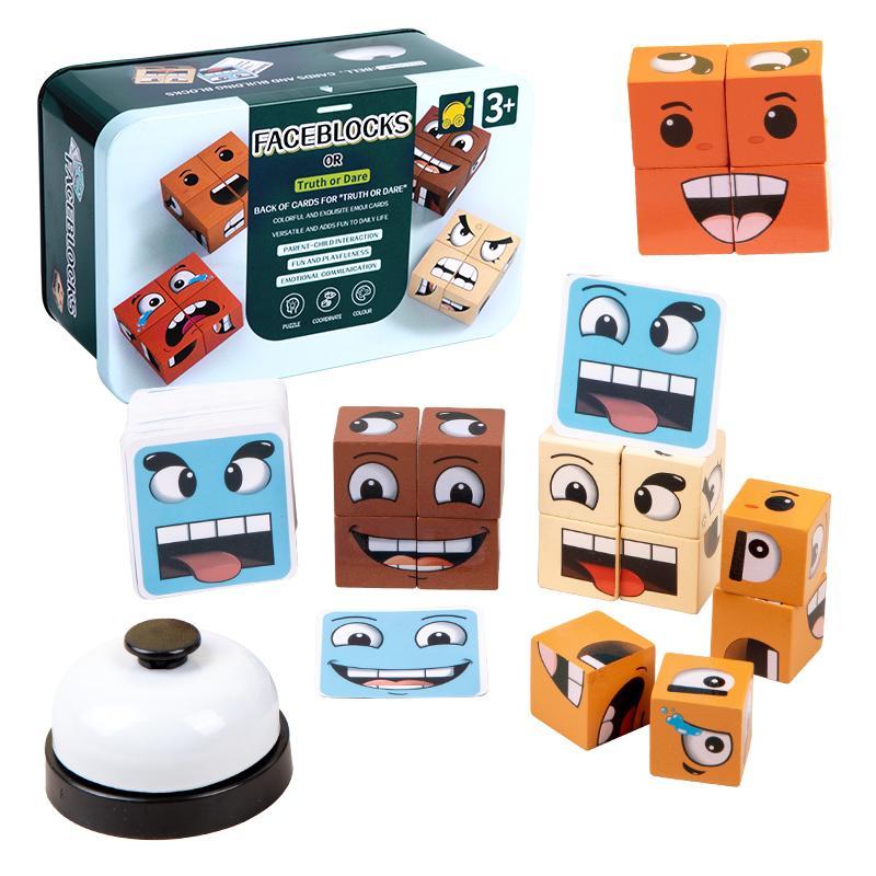 Face-Changing Cube Building Blocks WoodenExpressions Matching Block Board Games forFamily Night Puzzle Games