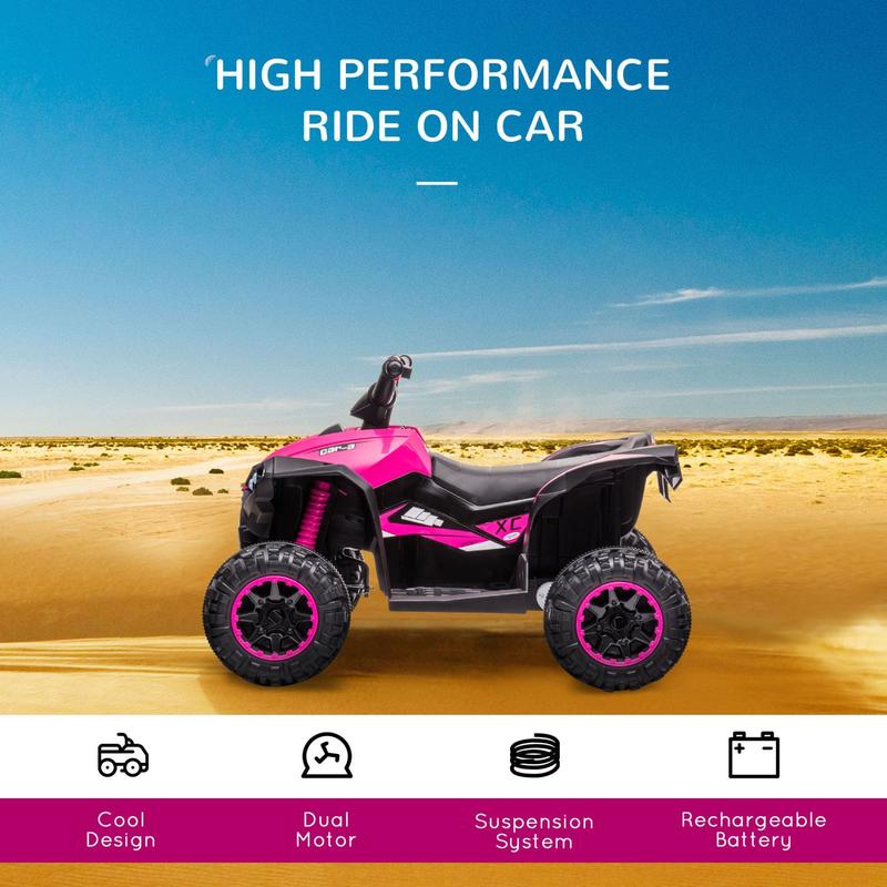 12V Kids ATV Quad Car with Forward & Backward Function, Four Wheeler for Kids with Wear-Resistant Wheels, Music, Electric Ride-on ATV for Toddlers Ages 3-5 Years Old, Pink