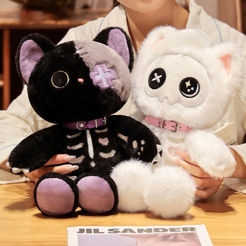 Skeleton Cat Plush Toy, 1 Count Scary Stuffed Animal Plushie, Soft and Comfy Plush Cushion, Huggable Stuffed Pillow Cushion Gift