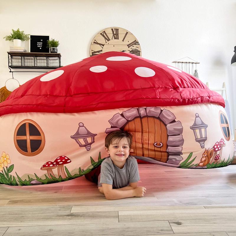 The Original Patented AirFort - Build A Fort in 30 Seconds, Inflatable Fort for Kids, Play Tent for 3-12 years, A Playhouse Where Imagination Runs Wild, Fan not included (Mushroom House) indoor tent