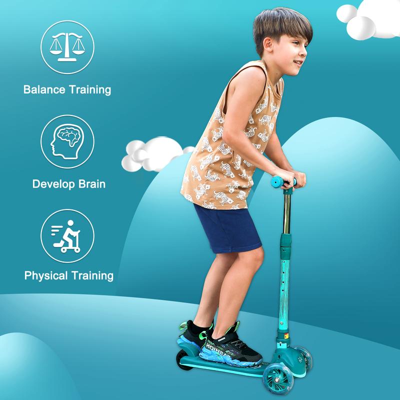 Kick Scooter for Kids, Wheel with Brake, Adjustable Height Handlebar, Lightweight, Aged 3-10, Wide Standing Board，Birthday Christmas Gift for Child