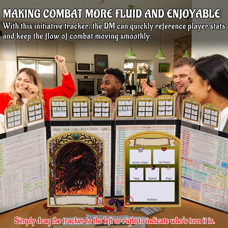 DND Initiative & Combat Tracker Set of 6PCS Erasable Acrylic Top on Screen with Character, Monster Insert Cards Great DM Tools, Accessories for Dungeons and Dragons, Pathfinder, TTRPGs