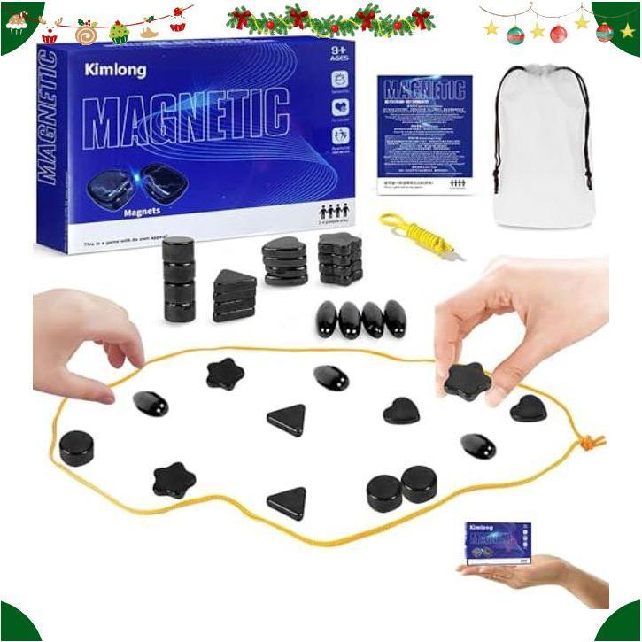 Magnetic Chess Game Set with 20 Stones, 2024 New Multiplayer Magnet Board Game with Rocks, Portable Magnet Chess Game with Rope, Cluster Puzzle Strategy Games, Family Games Gifts for Kids and Adults