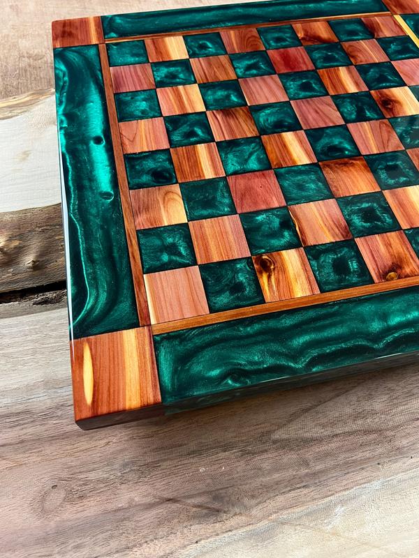 Emerald Green Cedar Chess Board (With Border)