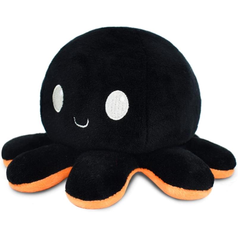 Original Double Sided Octopus Plush - Black + Orange - Adorable Sensory Fidget Plush Animal to Show Your Mood - Perfect for Halloween! DOG PLUSH TOY