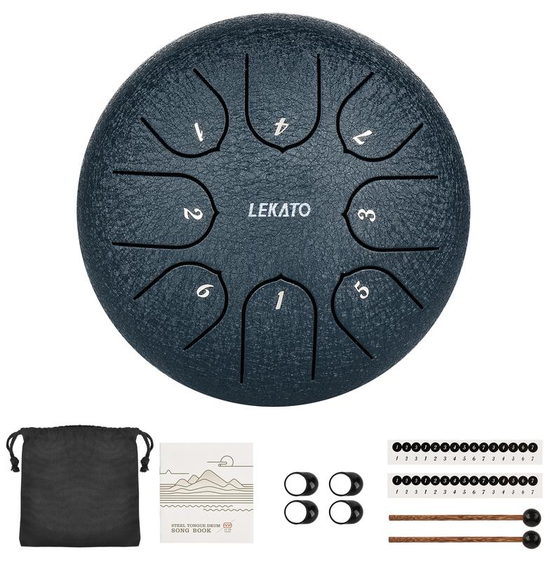 LEKATO Steel Tongue Drum, 6 Inch 8 Notes Steel C Key Handpan Drum, Percussion For Beginner with Song Book, Drum Mallets, Christmas Gift for Family New Year, Mother's Day Father's Day Music Lover Boy Girl Friend Gift