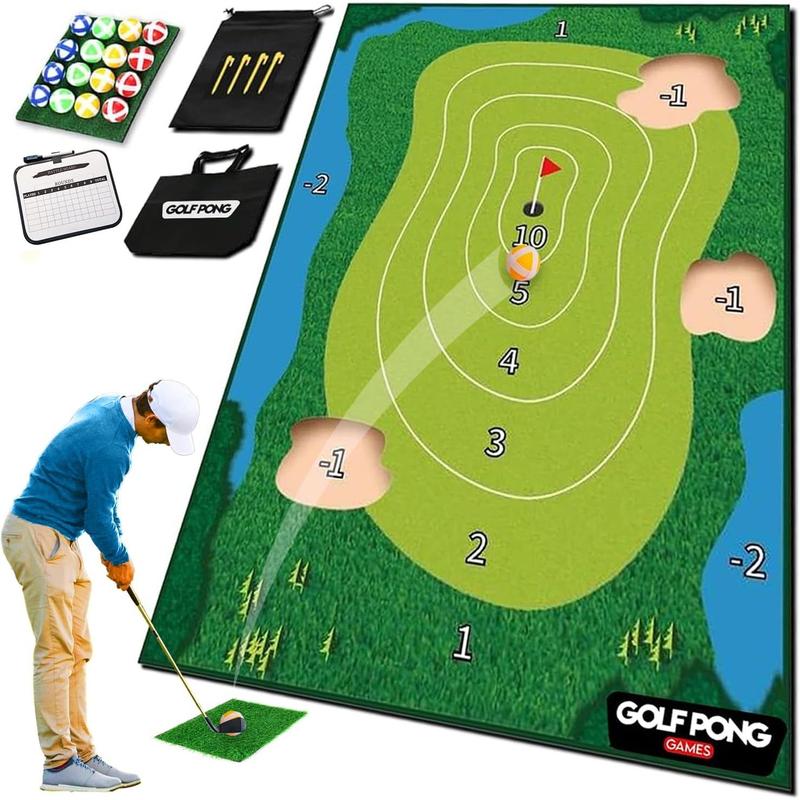 Chip Off Challenge Chip and Stick Game - Battle Royale Golf Game with 6'x4' Premium Golf Chipping Mat, Sticky Golf Pro, Indoor Golf Games for Adults