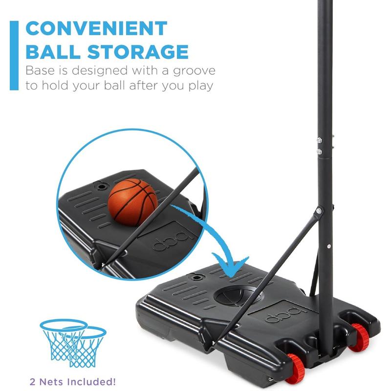 Height-Adjustable Basketball Hoop, Portable Backboard Set w  2 Wheels, Fillable Base, 70.5in to 82.3in Tall