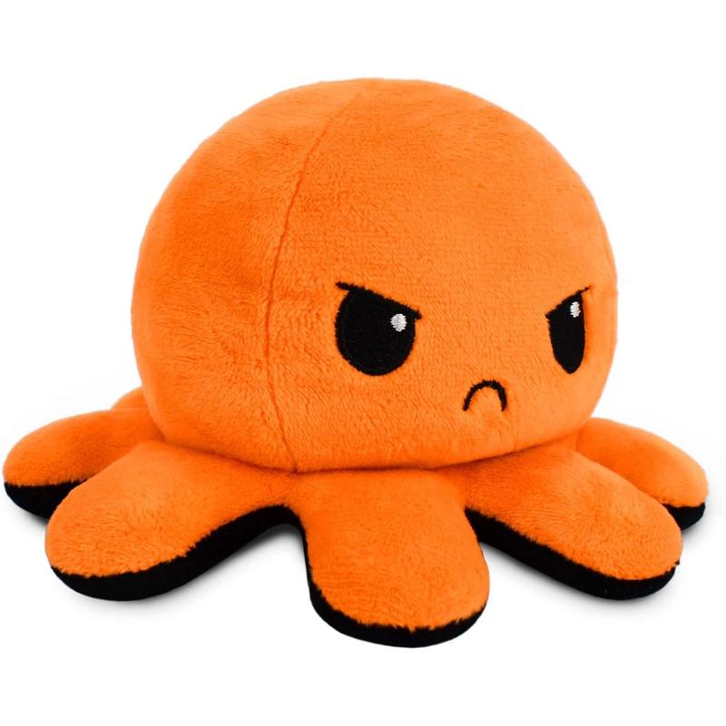 Original Double Sided Octopus Plush - Black + Orange - Adorable Sensory Fidget Plush Animal to Show Your Mood - Perfect for Halloween! DOG PLUSH TOY