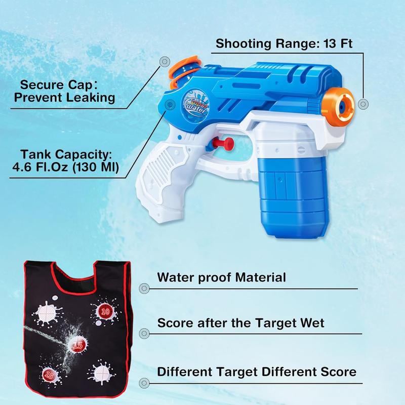 8 Pack Water Guns with 2 Pcs Water Activated Vests Summer Outdoor or Backyard Water Toy for Teen Kids Great Outdoor Play Fun Toy for Kids Boys & Girls Water Activated Vest Set