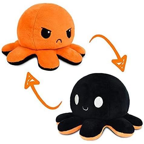 Original Double Sided Octopus Plush - Black + Orange - Adorable Sensory Fidget Plush Animal to Show Your Mood - Perfect for Halloween! DOG PLUSH TOY