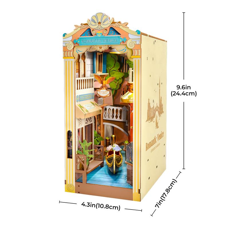 Rolife Romantic Venice DIY Book Nook Shelf Insert Kit TGB08 Book Nook Kit with Dustproof Sheet DIY Miniature House with LED Booknook Bookshelf Insert Decor 3D Wooden Bookend Model Craft Hobby Gift for Teens and Adults