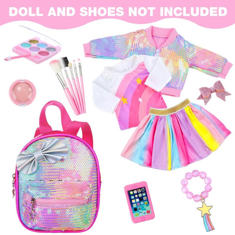 14 Pieces of 18 Inch Doll Clothes & Accessories Set Including Fashion Clothes, Skirts, Backpacks, and More (No Dolls & Shoes)