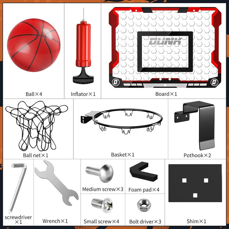 Indoor Basketball Hoop, Door Room Basketball Hoop, Mini Basketball Hoop with 4 Balls & Electronic Scoreboard, Basketball Game Toys, Basketball Hoop for Door with 4 Balls, Basketball Hoop Indoor