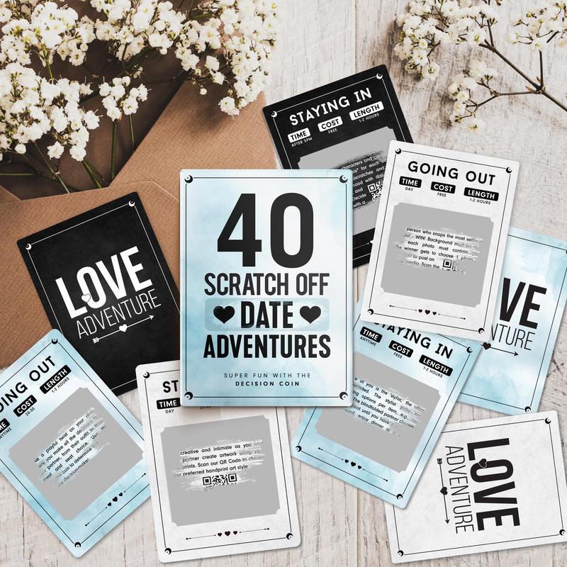 LOVEVIBE Date Night Ideas Card Game - 40 Scratch Off Dating Ideas with Decision Coin- Couples Gift