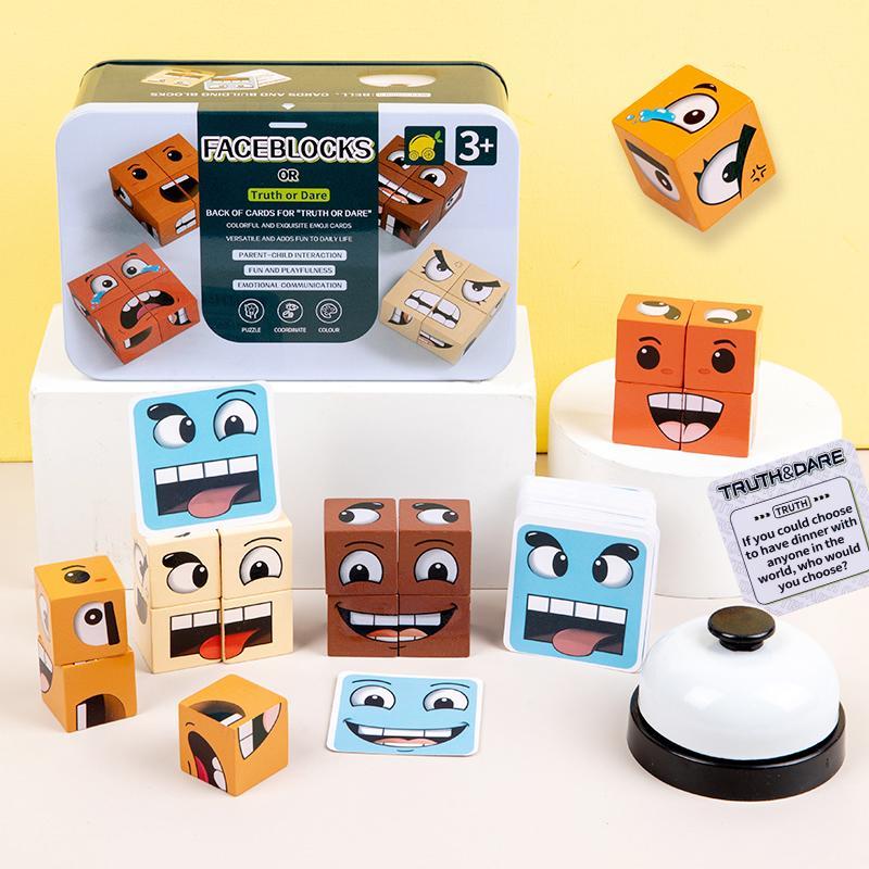 Face-Changing Cube Building Blocks WoodenExpressions Matching Block Board Games forFamily Night Puzzle Games