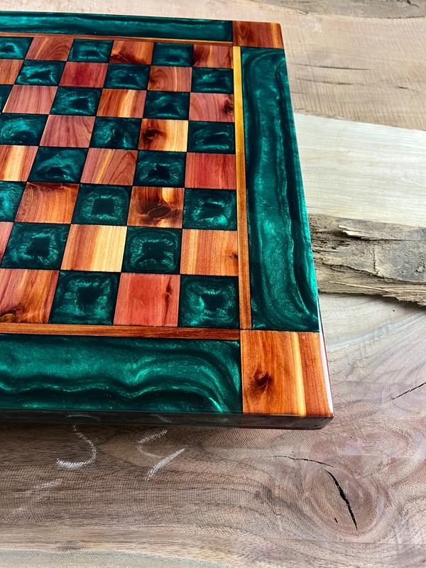 Emerald Green Cedar Chess Board (With Border)