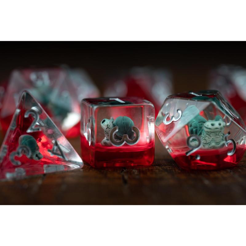 DnD dice sets: Slow Death Red Snail Dice Set: Cute Polyhedral DnD Dice with Bloody Accents - Perfect Gift for Gamers