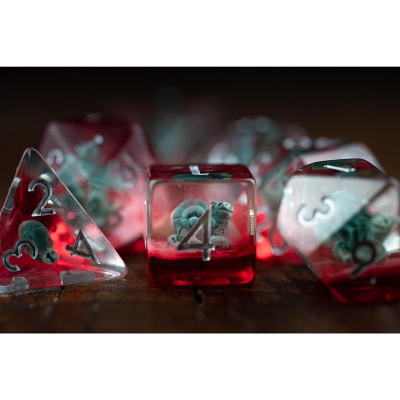 DnD dice sets: Slow Death Red Snail Dice Set: Cute Polyhedral DnD Dice with Bloody Accents - Perfect Gift for Gamers