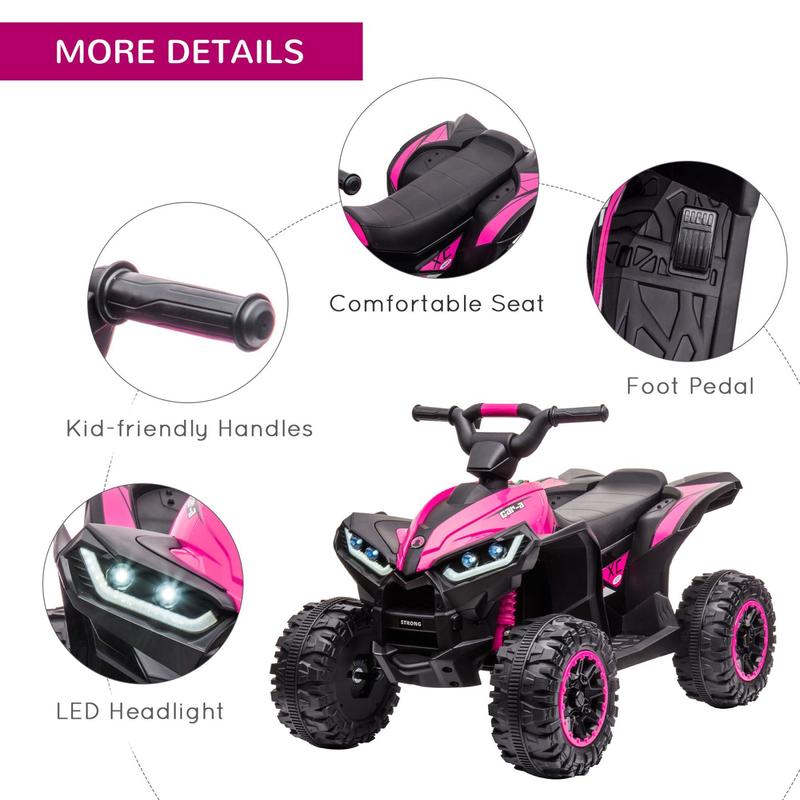 12V Kids ATV Quad Car with Forward & Backward Function, Four Wheeler for Kids with Wear-Resistant Wheels, Music, Electric Ride-on ATV for Toddlers Ages 3-5 Years Old, Pink