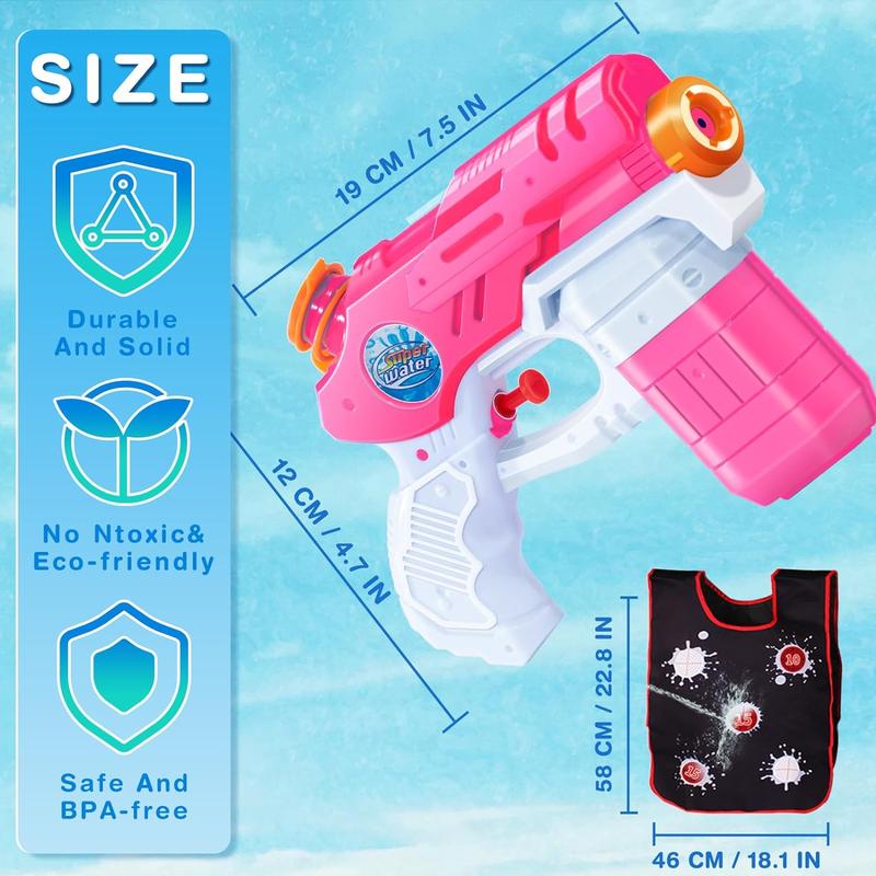 8 Pack Water Guns with 2 Pcs Water Activated Vests Summer Outdoor or Backyard Water Toy for Teen Kids Great Outdoor Play Fun Toy for Kids Boys & Girls Water Activated Vest Set