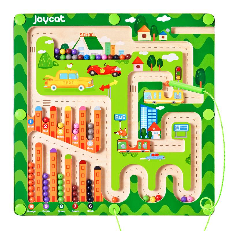 Magnetic Maze With Color and Number, Montessori and Sensory Travel Toy, Autism Learning Educational Wooden Puzzle Board