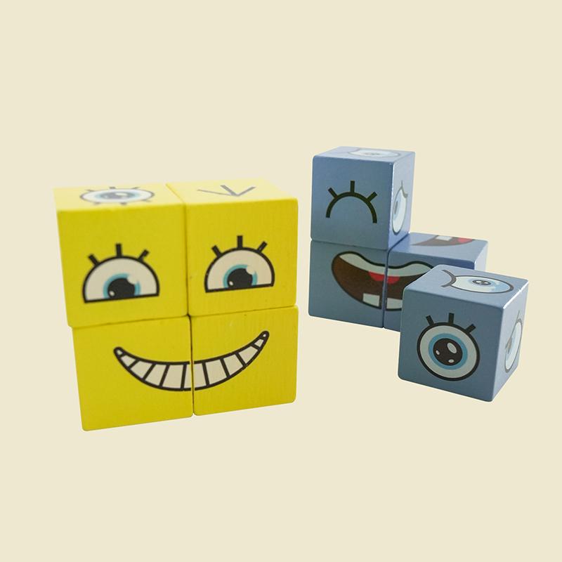 Wooden Expressions Face-Changing Cube Building Blocks Matching Block Board Games Puzzle Games For Family