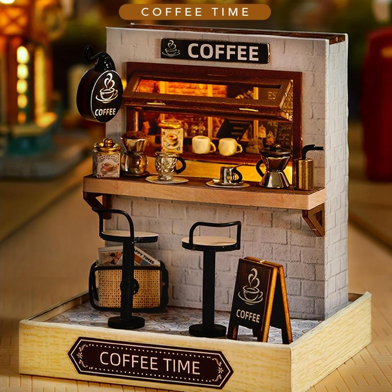 Coffee Time DIY Wooden Book Nook Kit, 1 Set DIY 3D Wooden Puzzle, DIY Model Kit, 3D Desktop Decoration Ornament, DIY Model Kit for Bookshelf Decoration