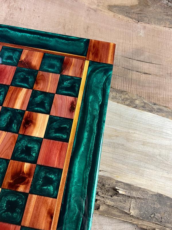 Emerald Green Cedar Chess Board (With Border)