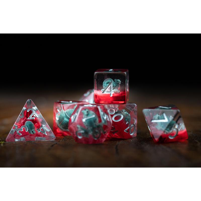 DnD dice sets: Slow Death Red Snail Dice Set: Cute Polyhedral DnD Dice with Bloody Accents - Perfect Gift for Gamers