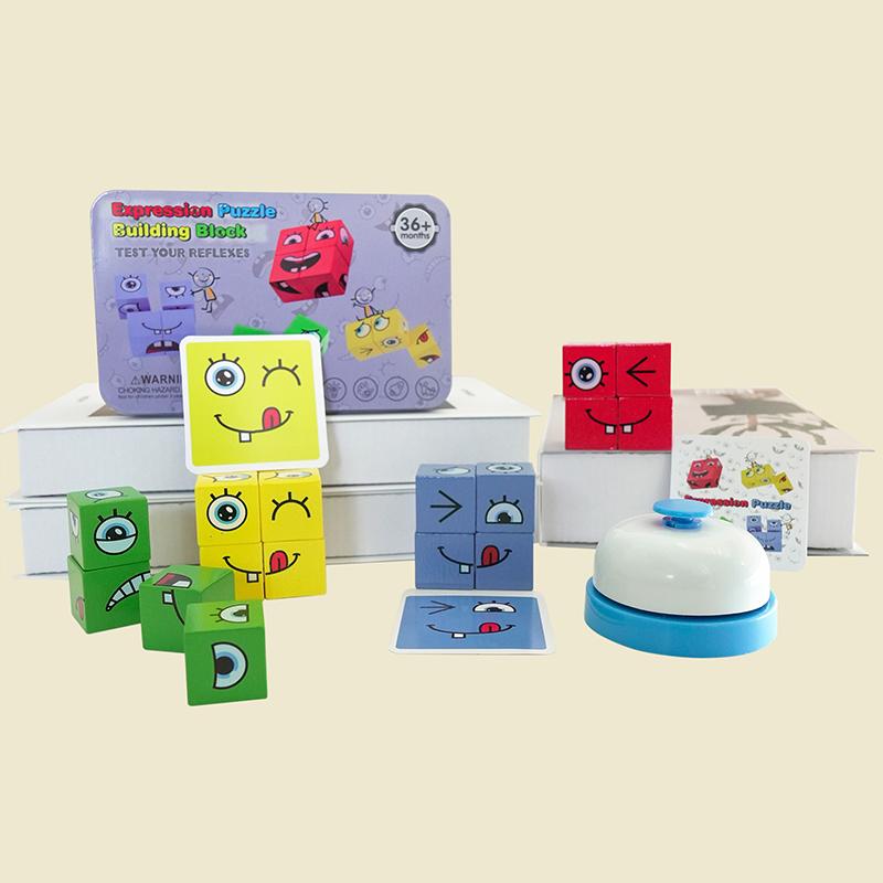 Wooden Expressions Face-Changing Cube Building Blocks Matching Block Board Games Puzzle Games For Family