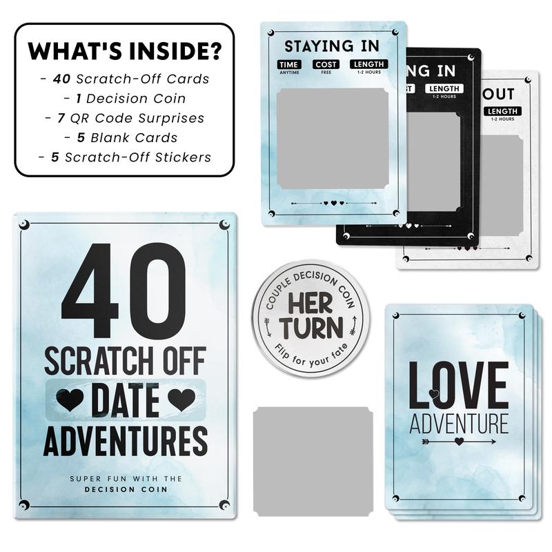 LOVEVIBE Date Night Ideas Card Game - 40 Scratch Off Dating Ideas with Decision Coin- Couples Gift