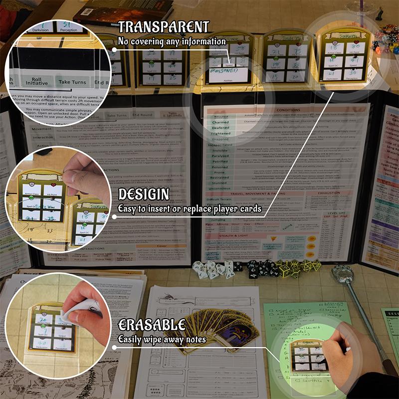 DND Initiative & Combat Tracker Set of 6PCS Erasable Acrylic Top on Screen with Character, Monster Insert Cards Great DM Tools, Accessories for Dungeons and Dragons, Pathfinder, TTRPGs