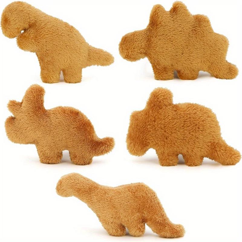 1 5pcs, Dino Chicken Nugget Plush, Realistic Fun Dino Fried Chicken Nuggets Pillow Stuffed Toy For Gift For Boys And Girls, Party Gift, Holiday Gift