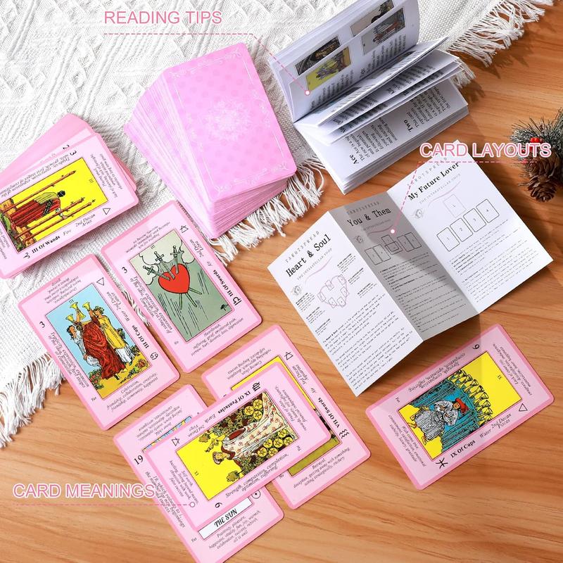 Pink Tarot Cards Deck Set for Beginners with Meanings On Them-Tarot Card with Guidebook-(Free Velvet Tarot Bag Pouch)