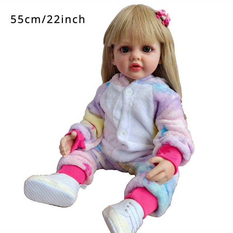 MADOLL 55cm 22 In Reborn Doll With Blonde Long Hair, Full Silicone Body Lifelike Realistic Princess Doll