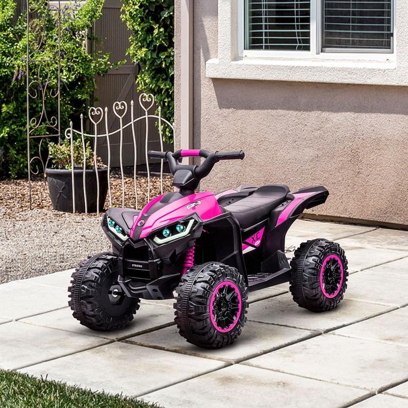 12V Kids ATV Quad Car with Forward & Backward Function, Four Wheeler for Kids with Wear-Resistant Wheels, Music, Electric Ride-on ATV for Toddlers Ages 3-5 Years Old, Pink