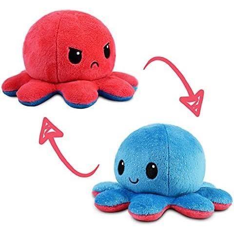 Original Double Sided Octopus Plush - Black + Orange - Adorable Sensory Fidget Plush Animal to Show Your Mood - Perfect for Halloween! DOG PLUSH TOY