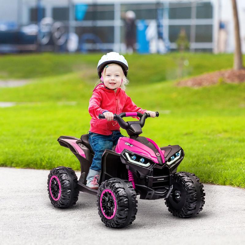 12V Kids ATV Quad Car with Forward & Backward Function, Four Wheeler for Kids with Wear-Resistant Wheels, Music, Electric Ride-on ATV for Toddlers Ages 3-5 Years Old, Pink