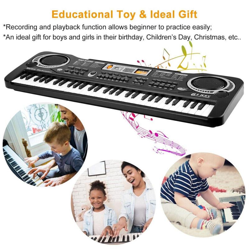 Electronic Keyboard Digital Music Electric Piano with Microphone , 61 Black And White Keys , For Kids Child Beginner Starter