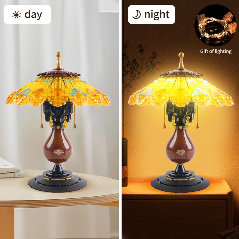 BARWEER-804PCS Creative Ideas Retro Table Lamp Building Blocks Vintage Light Desktop Decoration Model Bricks Toy For Children Adult Gift