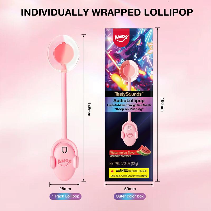 Amos Tastysounds AudioLollipop Recordable Message Singing Lollipop, Bone Conduction, stocking stuffer,Christmas,HolidaySnacks -Blueberry,Strawberry,peach