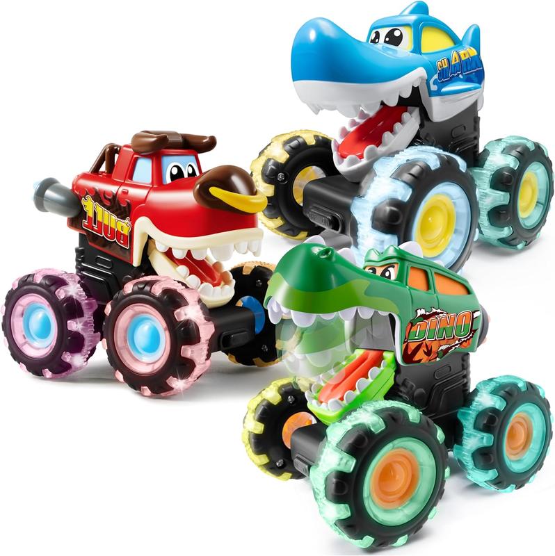 [SUPER SALE] 51%Christmas Gift 3 Pack Monster Truck Toy, Motion Activated Light-Up Cars, Press & Go Cars for Boys Girls