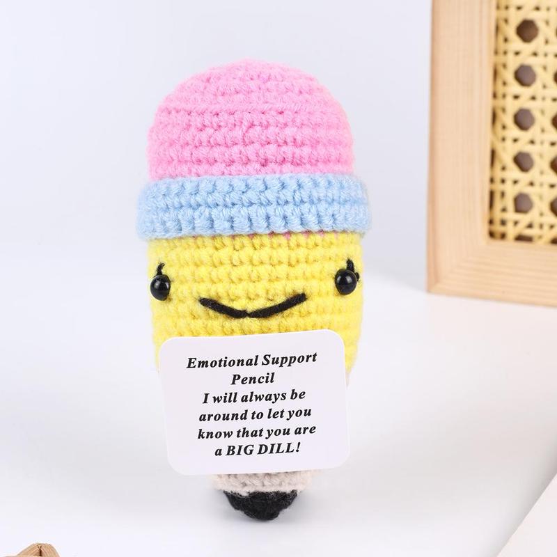 Cartoon Pencil Design Crochet Ornament, 1 Count Cute Pencil Design Plushie, Creative Decoration Craft, Desk Decorations for Home Office School