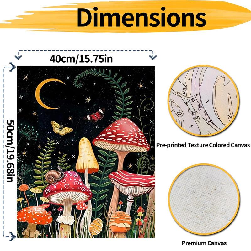 Mushroom Pattern DIY Painting By Numbers Kit, 1 Set DIY Paint By Numbers Kit, DIY Wall Art Painting for Home Bedroom Living Room Decor