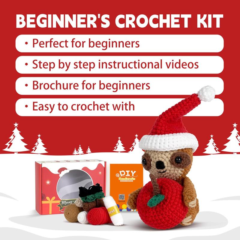 Sloth Design Crochet Kit, 1 Set Cute Crochet Starter Kit with Step-by-step English Video Tutorials, DIY Handmade Lover Starter Kit